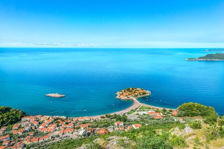 Aerial view of island in Budva, Montenegroの写真素材
