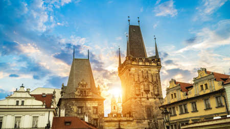 Malostranska Tower and sunの写真素材