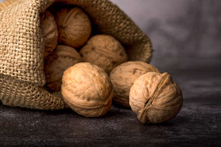 Walnuts in sackの写真素材