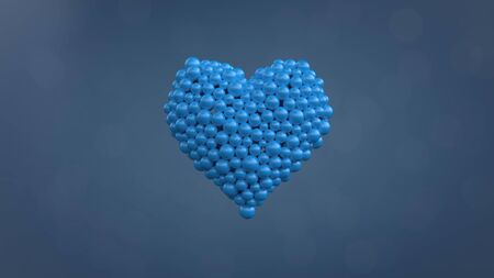 Blue heart shape made out of shiny spheres. 3D rendering.の写真素材