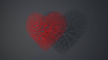 Red heart made out of wires on a dark background. 3D rendering.の写真素材