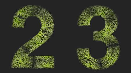 Numbers made out of green, grass like, lines. 3D Rendering.の写真素材