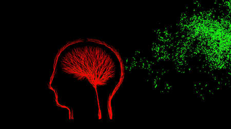 Growing Tree in a shape of human brain inside a head. Eco Concept. 3D rendering.の写真素材