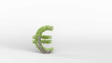 Growing Tree in a shape of a euro sign. 3D rendering.の写真素材