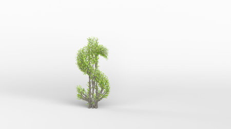 Growing Tree in a shape of a dollar sign. 3D rendering.