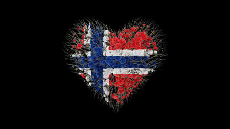 Norway. National Day. 17 May. Heart shape made out of flowers on black background. 3D rendering.の写真素材