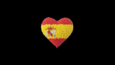 Spain National Day. October 12. Heart shape made out of shiny spheres on black background. 3D rendering.の写真素材