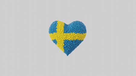 Sweden National Day. June 6. Heart shape made out of shiny spheres on white background. 3D rendering.の写真素材