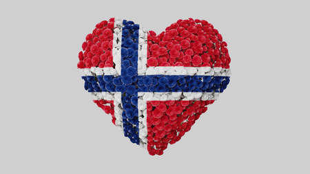 Norway. National Day. 17 May. Heart shape made out of flowers on white background. 3D rendering.の写真素材