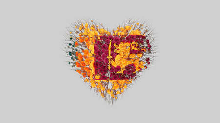 Sri Lanka National Day. February 4. Independence Day. Heart shape made out of flowers on white background. 3D rendering.の写真素材