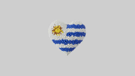 Uruguay National Day. August 25. Independence Day. Heart shape made out of shiny spheres on white background. 3D rendering.の写真素材