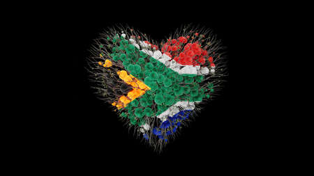 South Africa National Day. April 27. Freedom Day. Heart shape made out of flowers on black background. 3D rendering.の写真素材