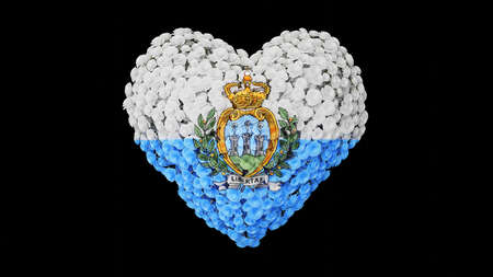 San Marino. National Day. 3 September. Heart shape made out of flowers on black background. 3D rendering.の写真素材