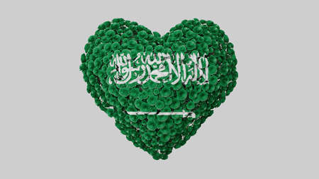 Saudi Arabia National Day. September 23. Heart shape made out of flowers on white background. 3D rendering.の写真素材