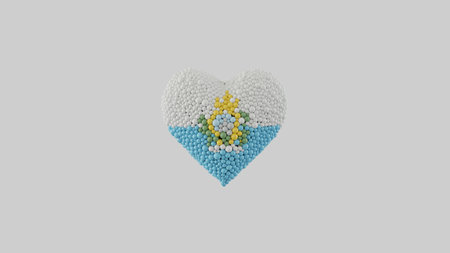 San Marino National Day. Republic Day. September 3. Heart shape made out of shiny sphere on white...
