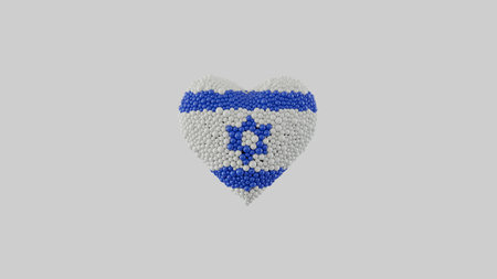 Israel National Day. Independence Day. Heart shape made out of shiny spheres on white background. 3D rendering.の写真素材