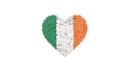 Ireland National Day. March 17. Heart shape made out of flowers on white background. 3D rendering.の写真素材