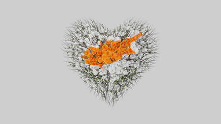 Cyprus National Day. April 1. Heart shape made out of flowers on white background. 3D rendering.の写真素材