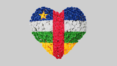 Central African Republic National Day. Independence Day. Heart shape made out of flowers on white background. 3D rendering.の写真素材