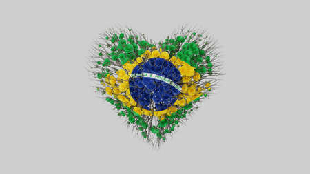 Brazil National Day. Independence Day. Heart shape made out of flowers on white background. 3D rendering.の写真素材