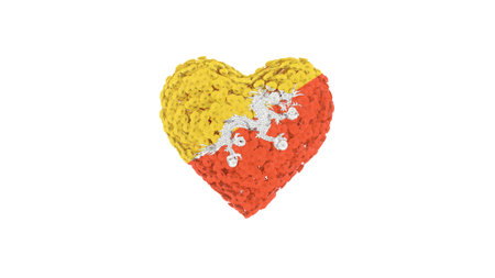 Bhutan National Day. Heart shape made out of flowers on white background. 3D rendering.の写真素材
