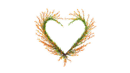 Tree in a shape of Heart. Seasonal tree with green and yellow leaves. 3D rendering.の写真素材