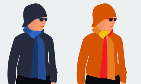 Boy character model, glasses on eyes with flat color style. Stylish young guy. Avatar icon. Kid illustration.のイラスト素材