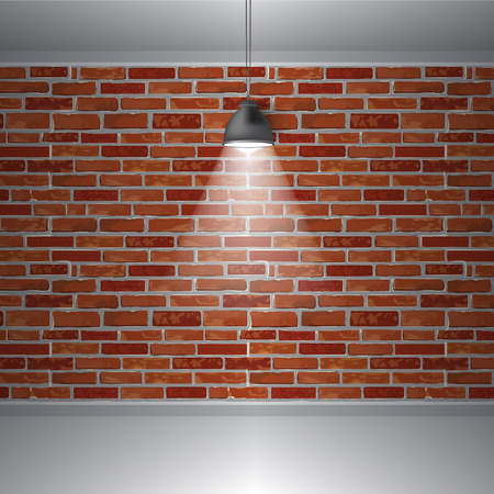 Brick wall and ceiling lamp, abstract retro vintage interior, Vector backgroundのイラスト素材