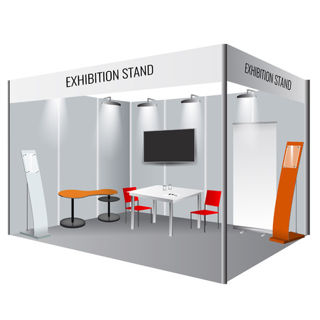 Illustrated unique creative exhibition stand display design. Booth template. Corporate identity. Vector Mock-upのイラスト素材