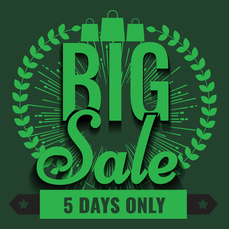 Super creative unique Super Big Sale with vintage hand drawn star or sunburst background and shopping bag.  Spring and summer Sale background with wreath. Vector Sale poster. Special offer tag label.のイラスト素材