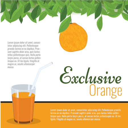 Fresh exclusive organic orange juice with leaf ideal for poster, label, flyer, menu and others.のイラスト素材