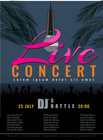 Summer Beach live concert and DJ Party or poster with flat color style design. concert party advertising poster template design.のイラスト素材