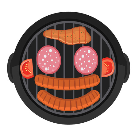 BBQ Menu Card Design template. Creative barbecue mock up top view design with flat color styleのイラスト素材