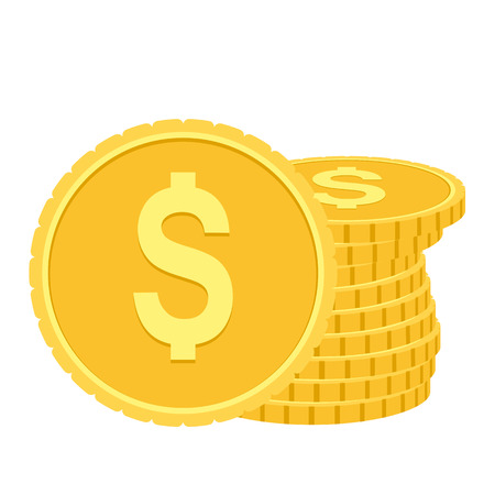 Coins icon vector illustration in a flat style. Stack of coins on a solid background. Gold coins dollar flat vector sign.のイラスト素材