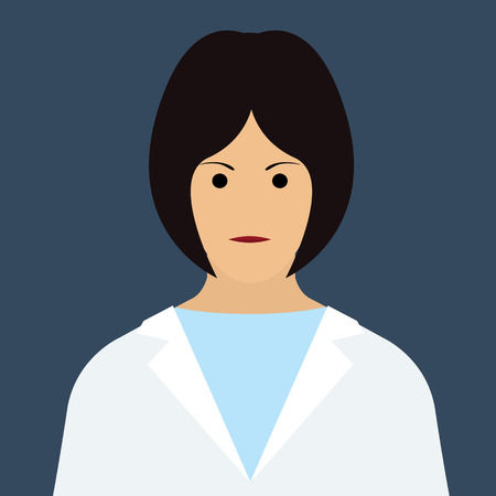 Woman Doctor Icon. Woman face with dark hair Flat Vectorのイラスト素材