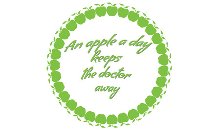 An apple a day keeps the doctor away - healty quote for poster, t-shirt, hospitals, dietic, etc handwritting lettering in apple circleのイラスト素材