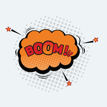 Boom - Comic sound effects in pop art vector style. Sound bubble speech with halftone effect.のイラスト素材