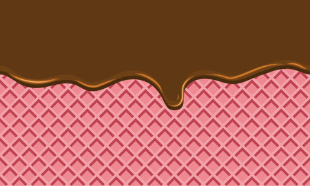 Seamless Flowing chocolate on wafer texture sweet food vector background abstract. Melt choco on waffle pattern. Flat color style design. No gradientのイラスト素材