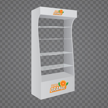 POS POI Cardboard Glass Floor Display Rack For Supermarket. Vector Blank Empty Displays Glass Shelves for Products with Background Isolated. Ready For Your Design. Product Packing.のイラスト素材