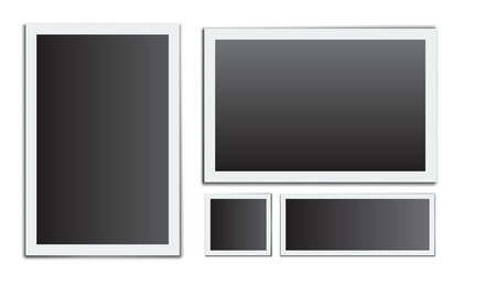 Realistic Photo frame. White plastic border with transparent background. Vector illustration.のイラスト素材