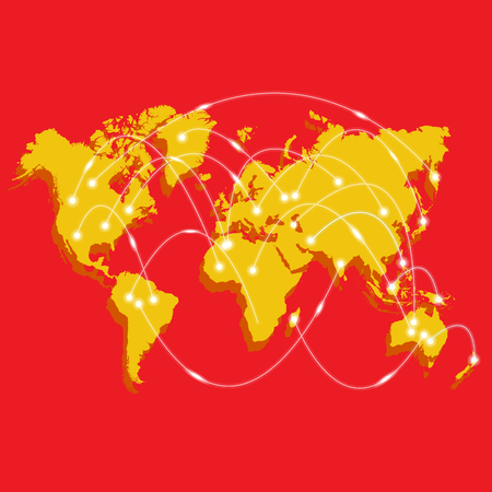 World map with nodes linked by lines. International Logistics or business concept.のイラスト素材