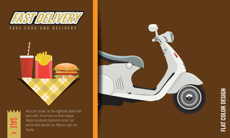 Fast food Fast and free delivery Poster or menu template design. Vector illustration.のイラスト素材