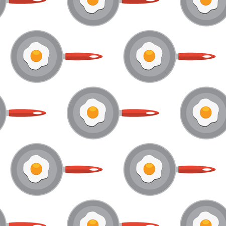 Seamless Vector pattern with fried eggs on a frying pan. Flat and solid color vector illustrationのイラスト素材