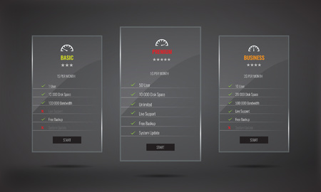 Trendy transparent price list and offer columns with glass effect. Illustrated vectorのイラスト素材