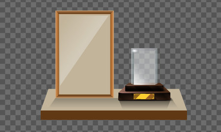 3d Vector glass ptrophy with base and blank frame for copyspace front view. Vectorのイラスト素材