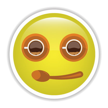 Emoji with top view coffee cup and sauser. Illustrated vector.のイラスト素材
