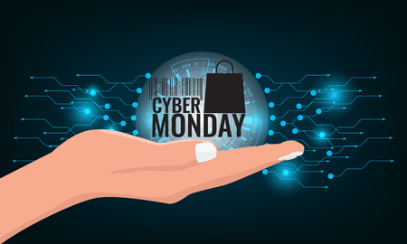 Cyber Monday Sale concept wiht technology background banner.のイラスト素材