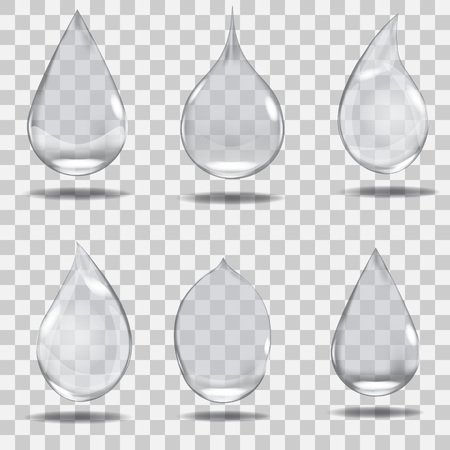 Set of realistic transparent drops in gray colors. Vector illustration.のイラスト素材
