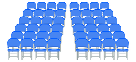 Group of blue plastic chairs with flat and solid color design.のイラスト素材