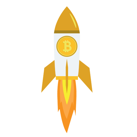 Bitcoin Rocket ship flying with success. Developement concept. Illustrated vector.のイラスト素材